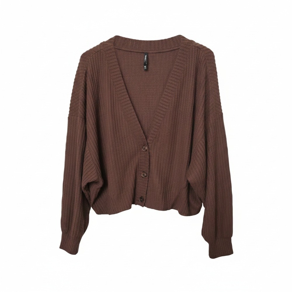 Torrid Button Front V Neck Slouchy Waffle Knit Chocolate Brown Cardigan 2X